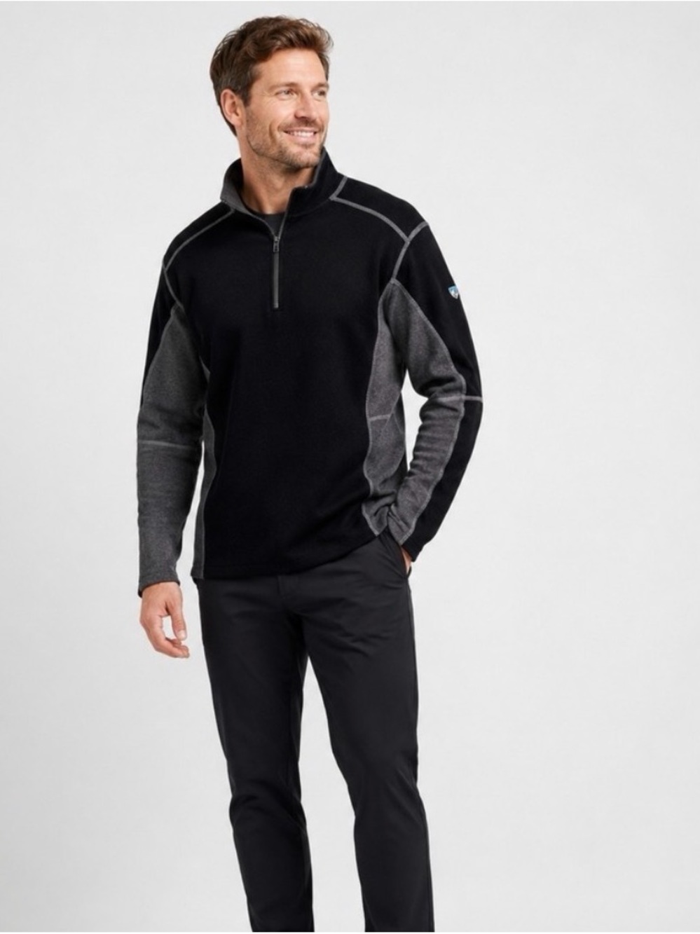 Kuhl Men’s Revel 1/4 Zip Kashmira Fleece Pullover Sweater Black/Steel Gray Med